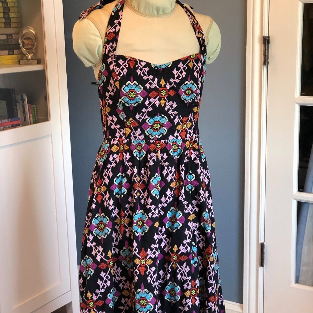 Anthropologie Edme & Esyllte Black Floral Halter Dress | Size 6
